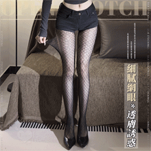 復古菱格細膩網眼透膚誘惑高腰連褲網襪﹝黑﹞