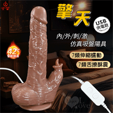 JIUAI 擎天 ‧ 7X7頻伸縮蠕動+舌撩酥震 內外刺激仿真吸盤陽具﹝USB直插供電款﹞【特別提供保固六個月】
